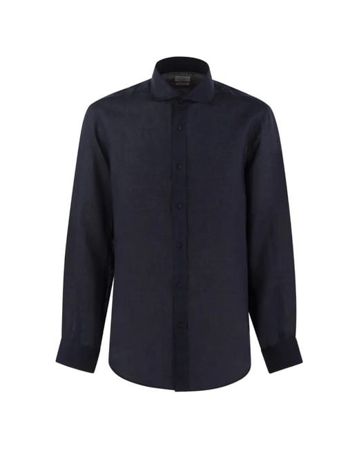 Brunello Cucinelli Button-Down Linnen Overhemd in het Blue voor heren