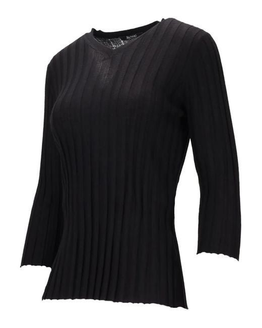 LA ROSE Black V-Neck Ribbed Sweater