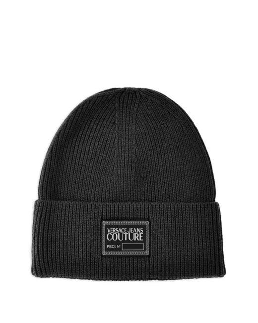 Versace Jeans Couture Black Ribbed Logo-Plaque Beanie for men