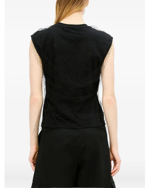 MSGM Black Mesh-Overlay Tank Top