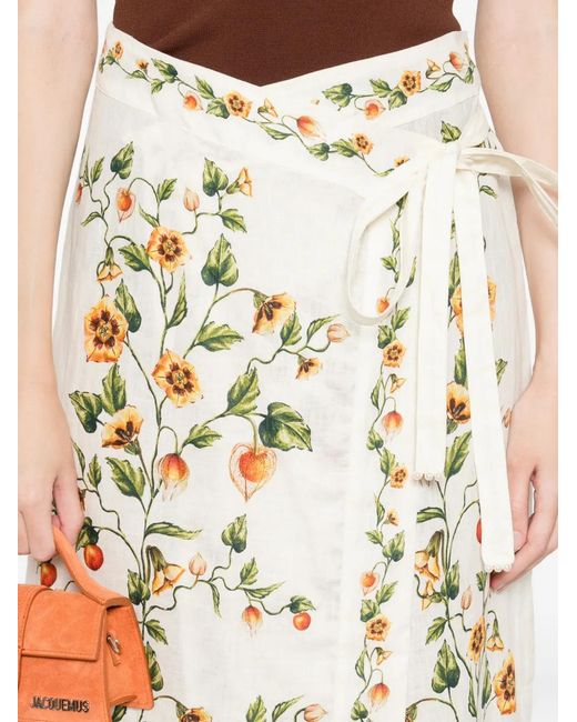 Agua Bendita White Pareo Floral Pencil Midi Skirt