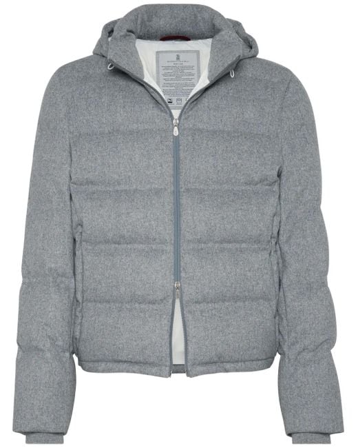 Brunello Cucinelli Gesteppte Daunenjacke Mit Kapuze in Gray für Herren