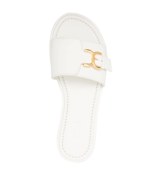 Chloé White Marcie Leather Slides