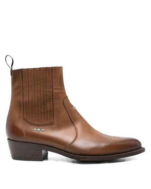 Lidfort Brown Stone-Embellished Leather Boots for men