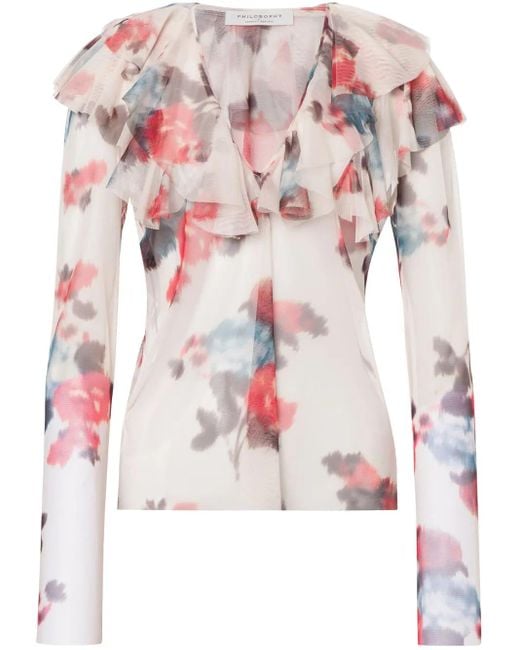 Philosophy Di Lorenzo Serafini Pink Floral Print Top With Ruffled Detailing