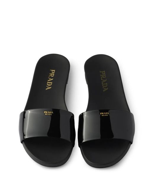 Prada White Patent Leather Slides