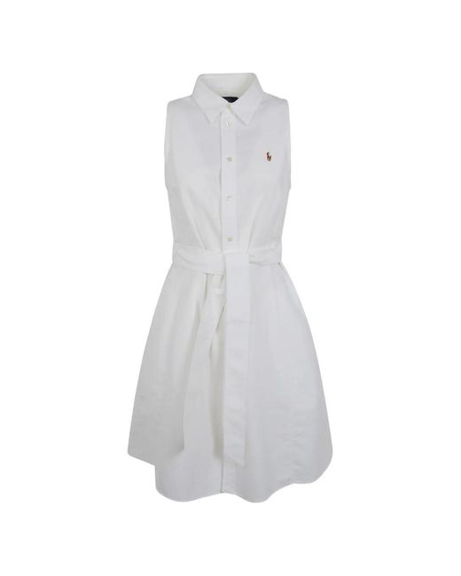 Polo Ralph Lauren White Sleeveless Belted Shirt Mini Dress