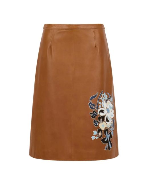 Marni Brown Floral Intarsia Leather Skirt