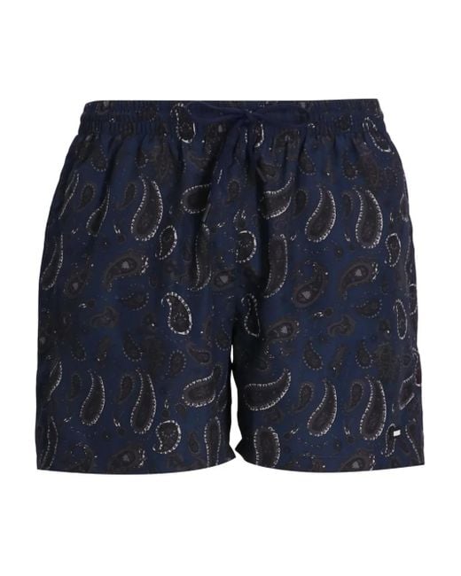 Boss Blue Paisley-Print Drawstring Swim Shorts for men
