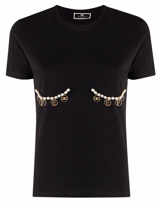 Elisabetta Franchi T-shirt Met Parels in het Black