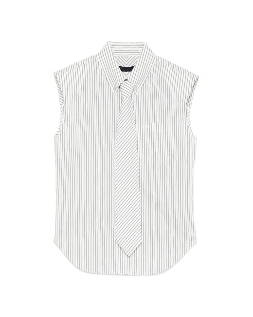 Juun.J White Striped Sleeveless Shirt