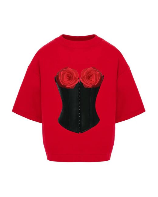 Camiseta Charmante con corsé Hamza de color Red