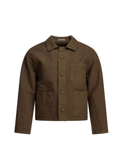 Auralee Brown Patch-Pocket Button-Up Coat for men