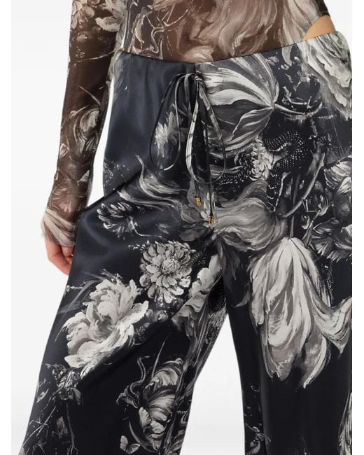 Roberto Cavalli Black Floral-Print Palazzo Trousers