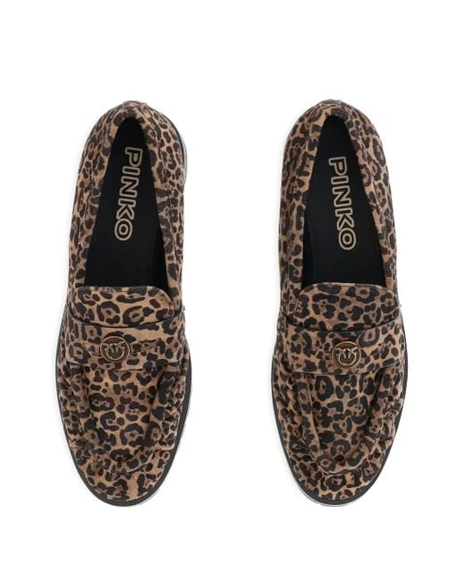 Pinko Brown Leopard-Print Loafers