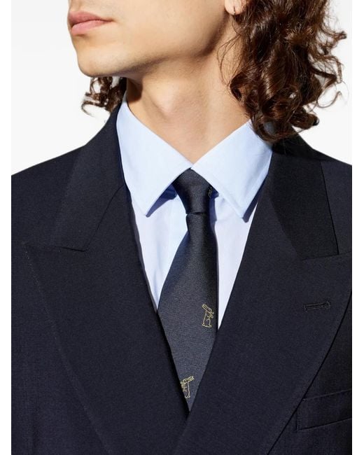 Paul Smith Blue Rabbit-Embroidered Silk Tie for men