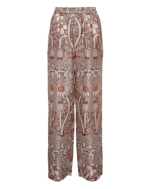 Biyan Brown Silk Print Trousers