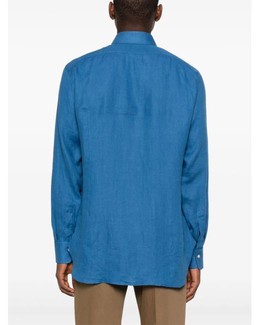 Kiton Blue Linen Shirt for men