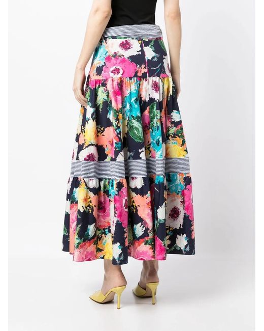 Talbot Runhof Red Floral-Print Midi Skirt