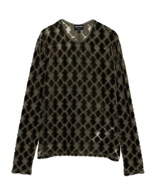 Giorgio Armani Black Geometric-Pattern Velvet T-Shirt