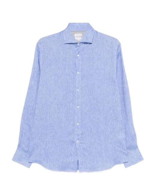 Brunello Cucinelli Blue Linen Shirt for men