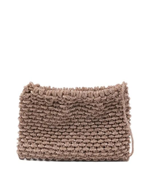 HIBOURAMA Brown Medium Penelope Crystal-Embellishment Clutch Bag