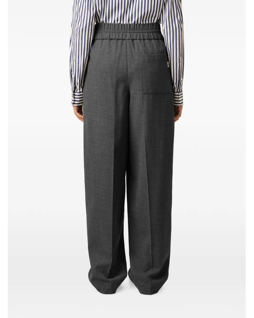 AMI Gray Elasticated-Waist Wool Trousers