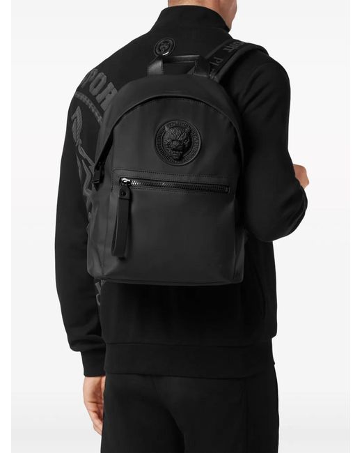 Philipp Plein Black Boston Logo-Embossed Backpack