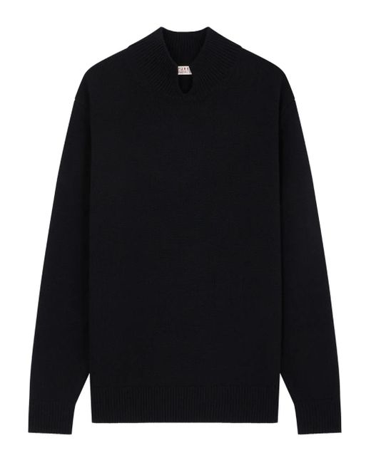 Fursac Black High-Neck Split-Neck Sweater for men