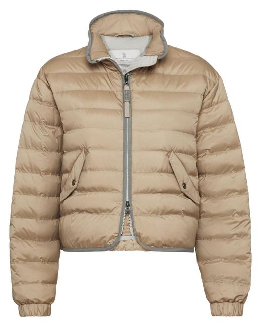 Brunello Cucinelli Natural Stand-up Collar Quilted Puffer Jacket