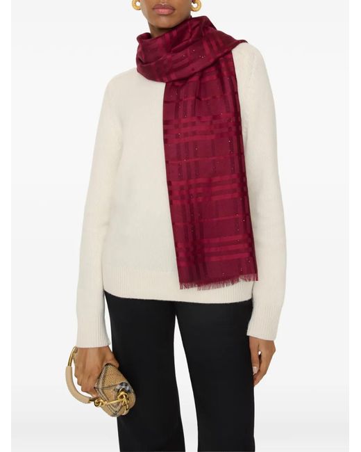 Burberry Purple Wide Check Silk Wool Cashmere Scarf