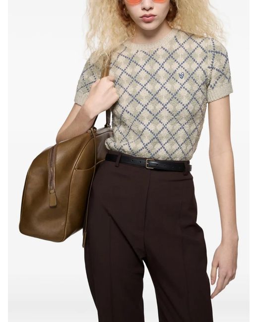 Acne White Bouclé Argyle Knit Sweater