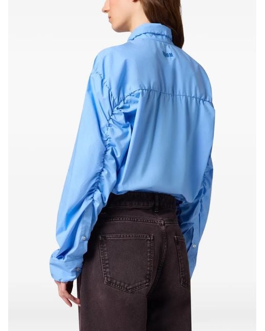 MSGM Blue Ruched Chest-Pocket Shirt