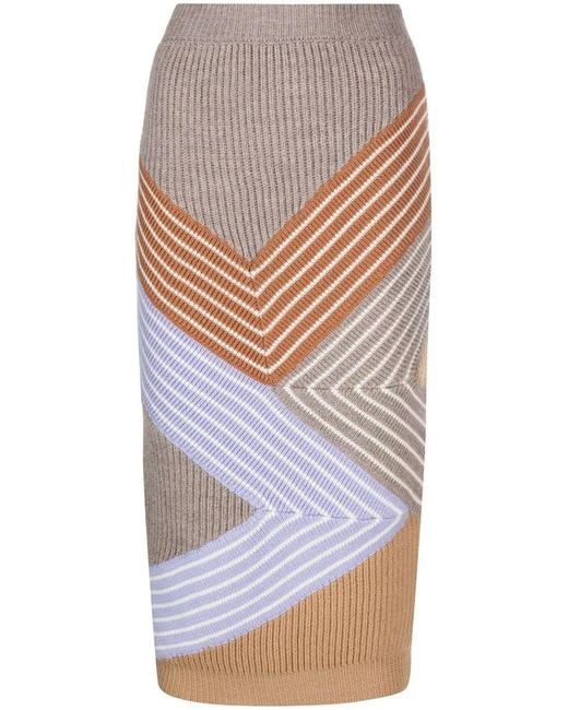 Stella McCartney White 3D Stripes Wool Midi Skirt