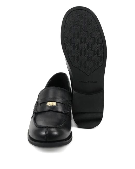 Karl Lagerfeld Black Leather-Plaque Loafers