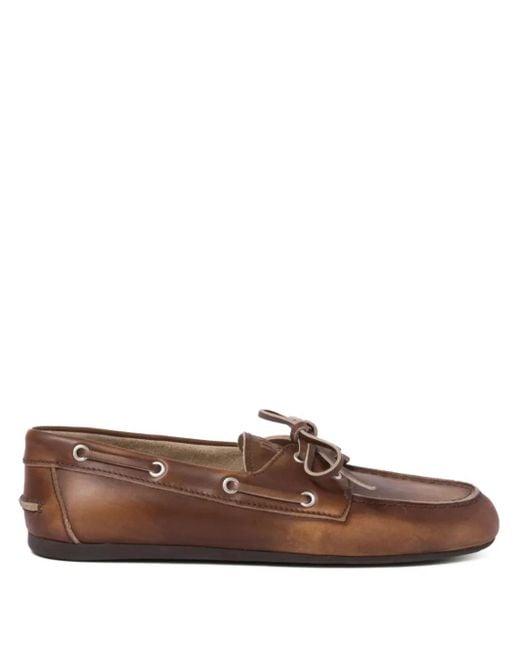 Miu Miu Gebleekte Leren Loafers Met Strikdetail in het Brown