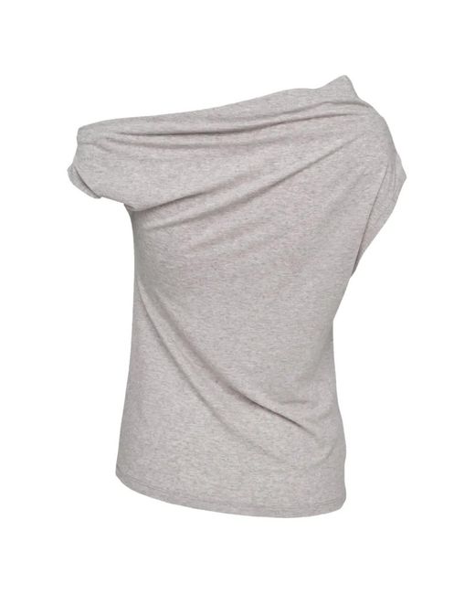 GLOWNY Gray Tilt Draped Asymmetric T-Shirt