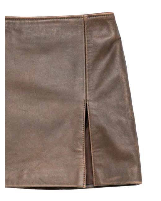 Manokhi Brown Deline Leather Side-Split Mini Skirt