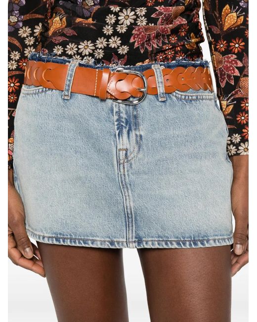 7 For All Mankind Blue Cherry Raw-Hem Mini Skirt