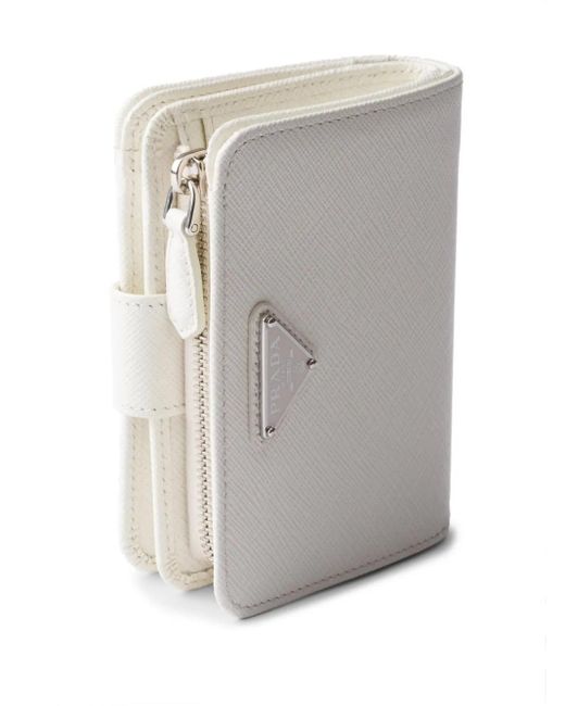Prada White Small Triangle-Logo Leather Wallet