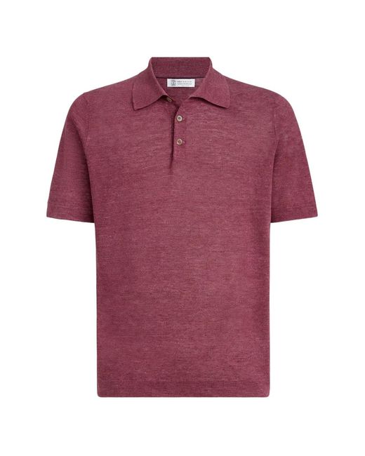 Brunello Cucinelli Red Linen And Cotton Blend Polo Shirt for men
