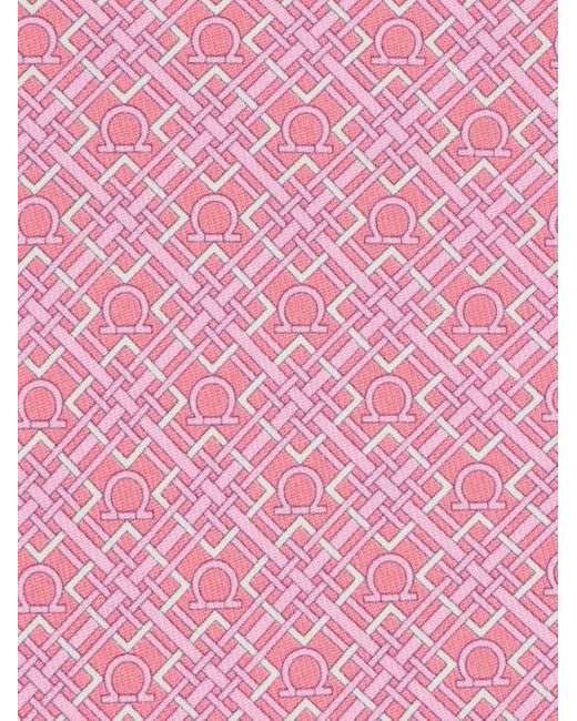 Ferragamo Pink Gancini-print Checked Silk Tie for men