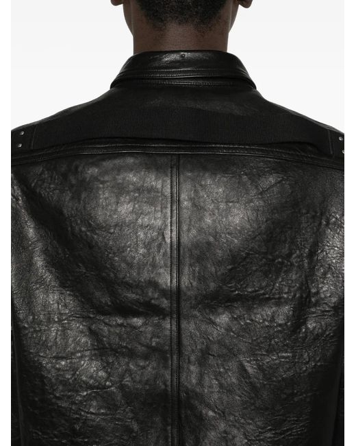 Rick Owens Black Zip Leather Jacket for men