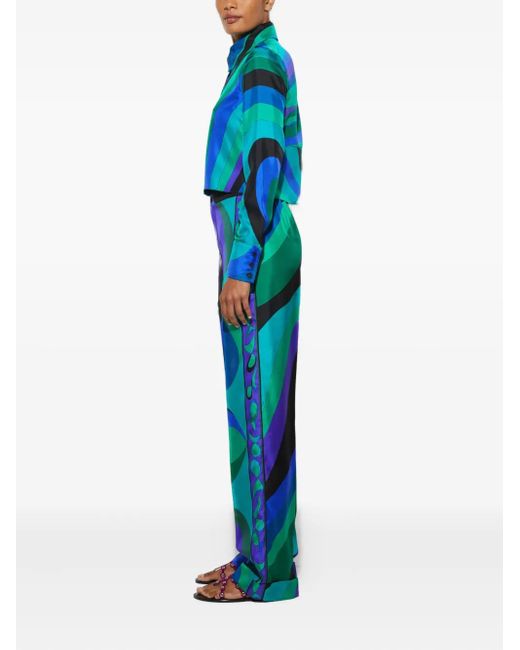 Emilio Pucci Blue Pesci-Patterned Wide-Leg Trousers