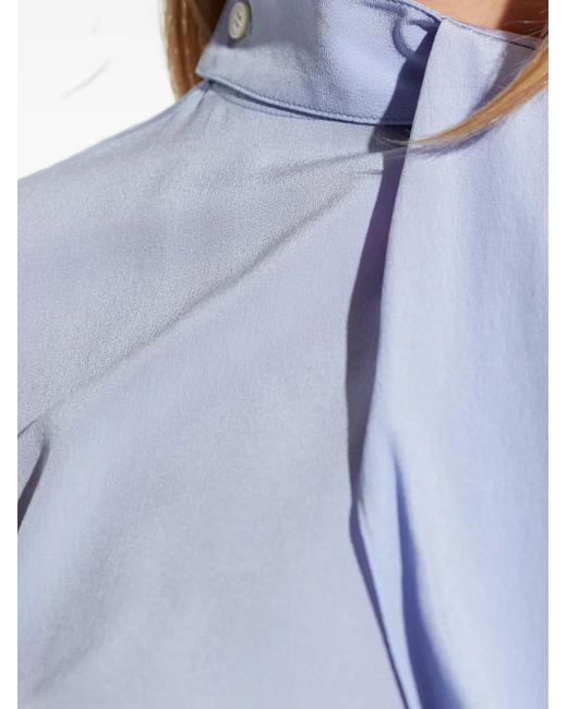 Victoria Beckham Blue Draped Silk Blouse