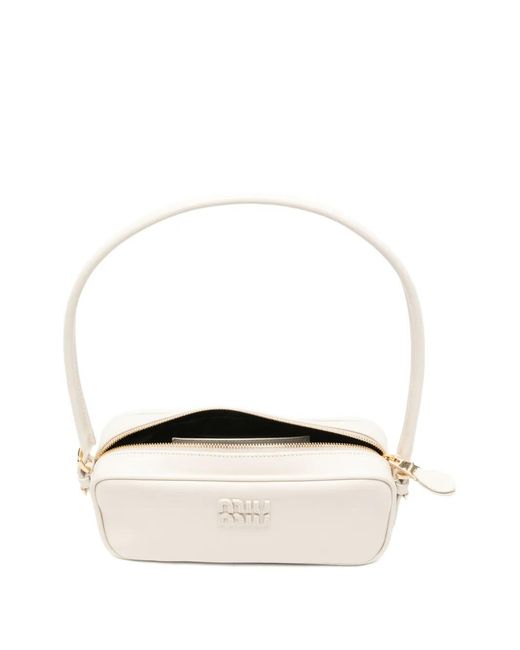 Miu Miu White Logo-Embossed Shoulder Bag