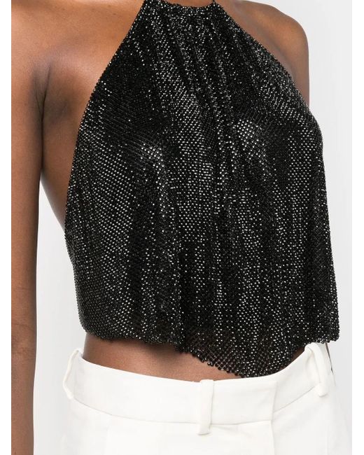 MANURI Black Rhinestone-Embellished Cropped Top