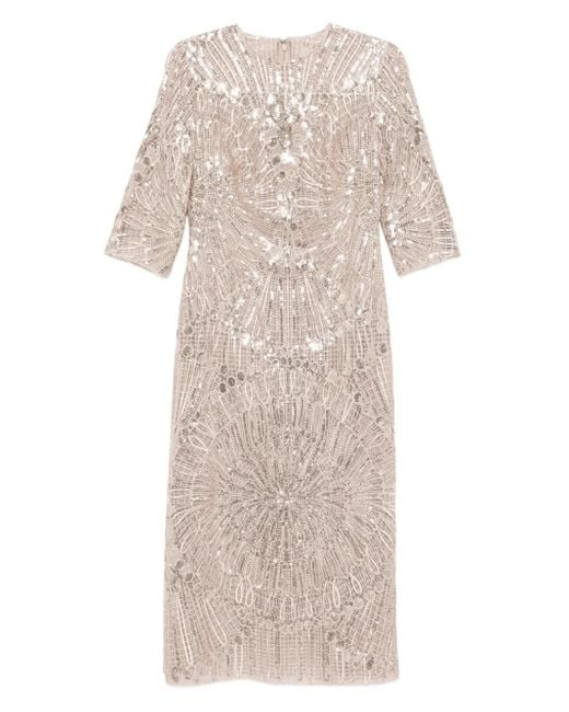 Elie Saab Natural Besticktes Midikleid