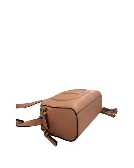 Twinset Brown Tassel-Detail Logo-Embossed Shoulder Bag