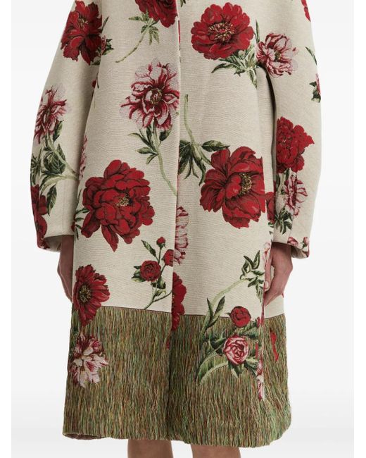 Oscar de la Renta Gray Peony Unraveled Jacquard Coat